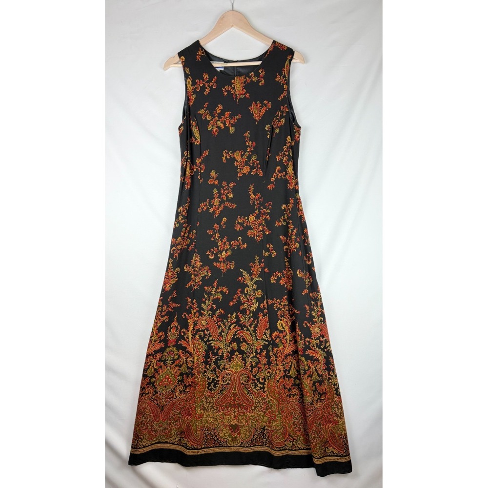 1990's Vintage Pendleton Midi Rayon Dress Made in the USA Black w/ Paisley 10